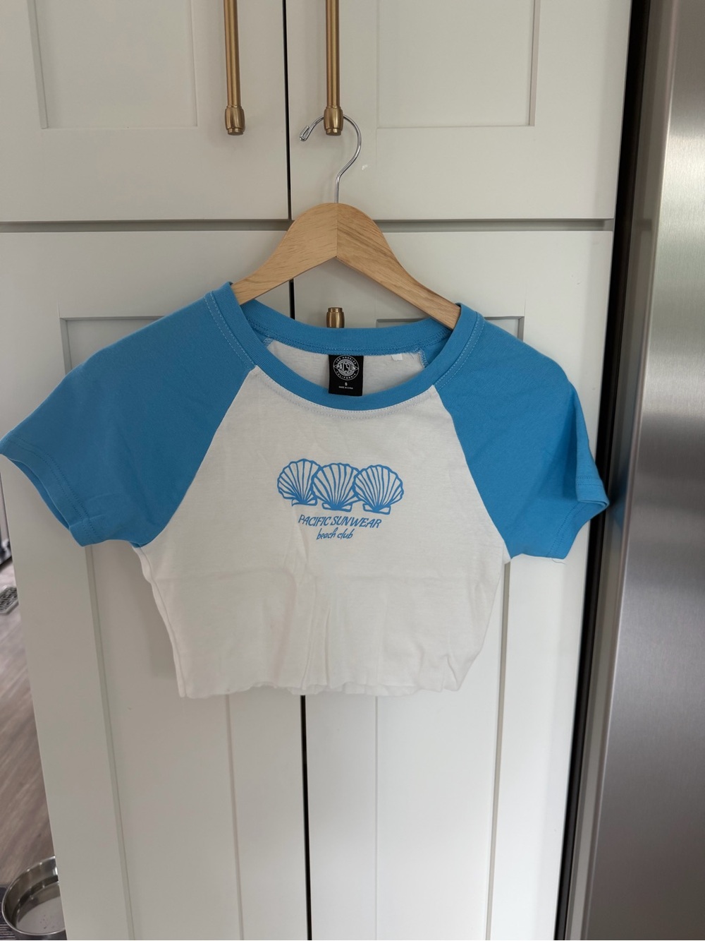 PacSun White & Blue Raglan Shell Graphic Crop Tee